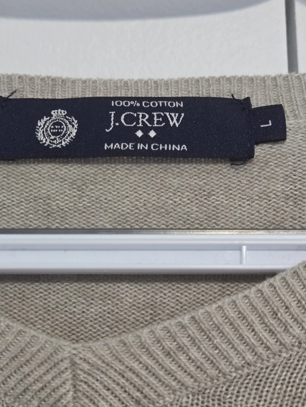 J.Crew 100% Cotton V-Neck Sweater Men's Large Beige Lightweight Knit